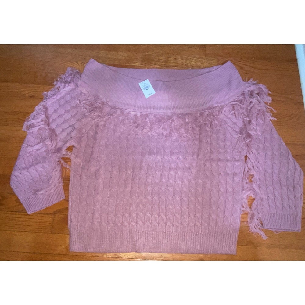 Curvy Girl By‎ Ashley Stewart Off Shoulder Sweater Fringe Top Size 4X NWT